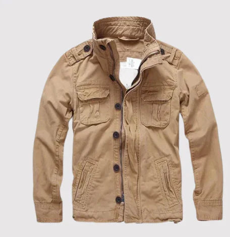 Fashionable denim jacket regular fit button closure
