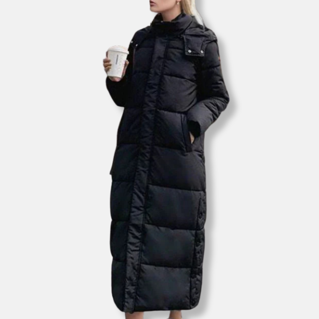 Women's Long Quilted Winter Jacket Hood High Collar