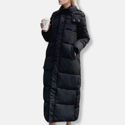 Women's Long Quilted Winter Jacket Hood High Collar