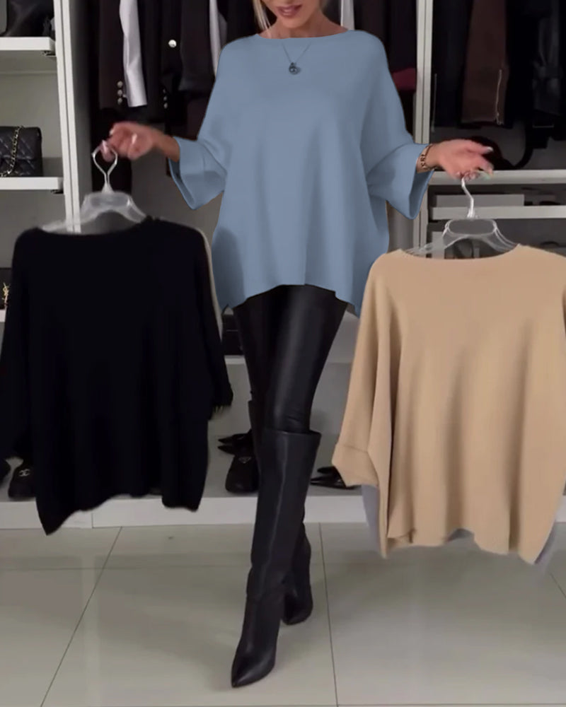 Elegant Women's Solid Crew Neck Sweaters