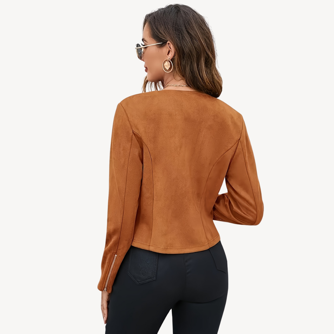 Damen Lederjacke Reißverschluss Bikerstil - IdealeKleiden