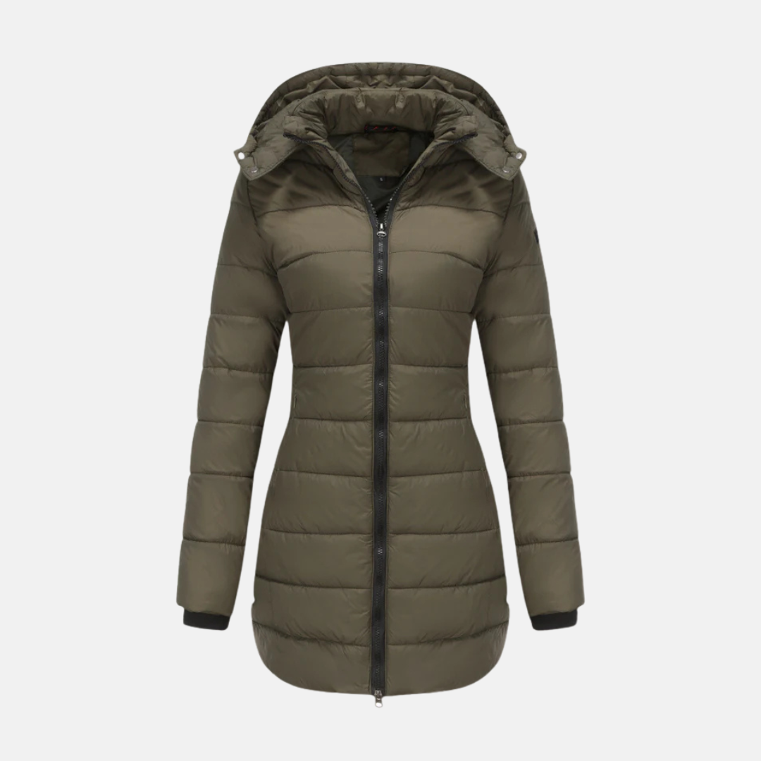 Long ladies' coat with hood and zipper