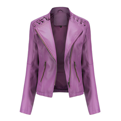Elegant Women's Leather Jacket Slim Fit Short Length