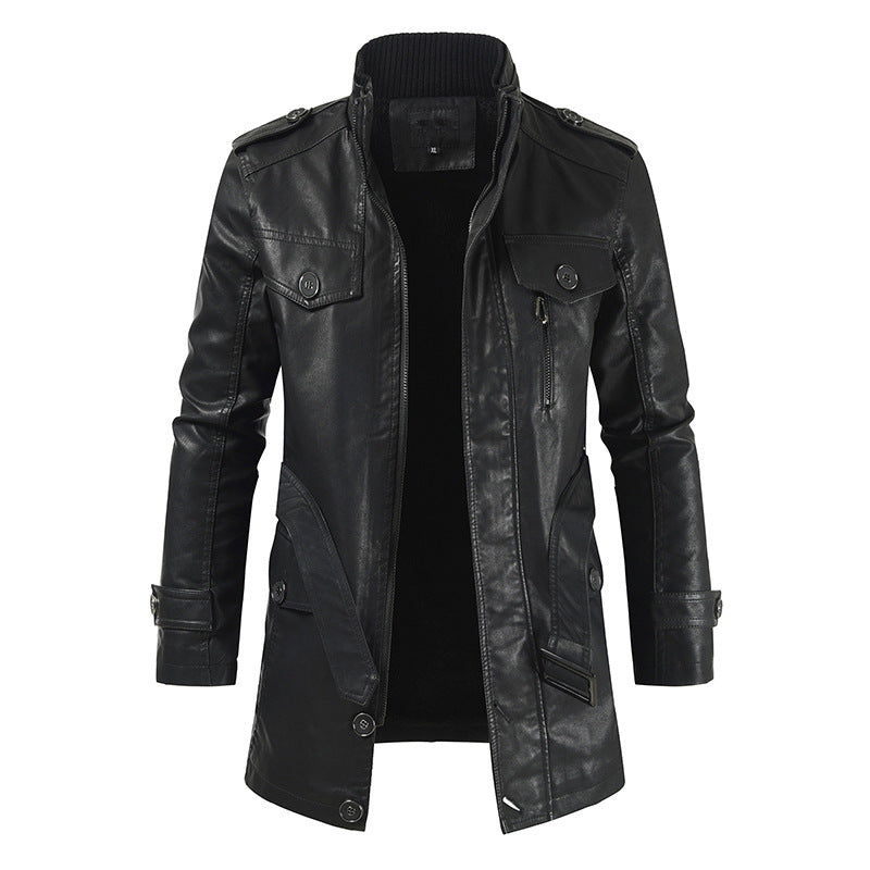 Stylish Men's Long Suede Leather Coat