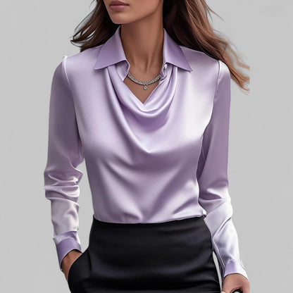 Elegant women's blouse with cowl neck satin look