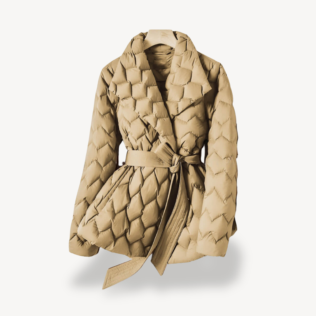 Women's Puffer Quilted Jacket with Belt