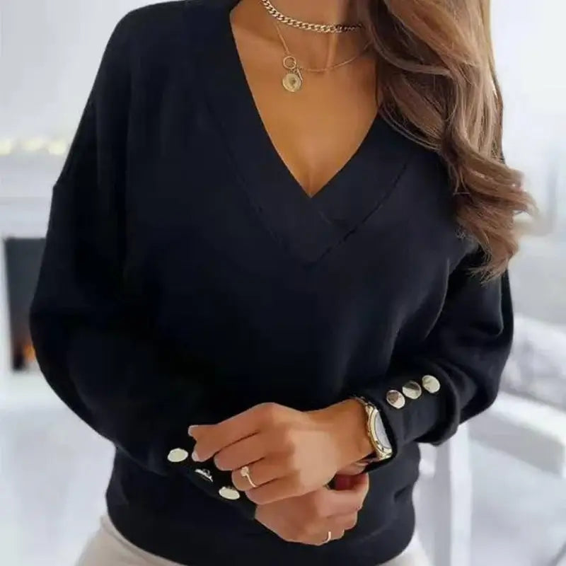 Women's Long-Sleeve V-Neck Fashionable Sweater
