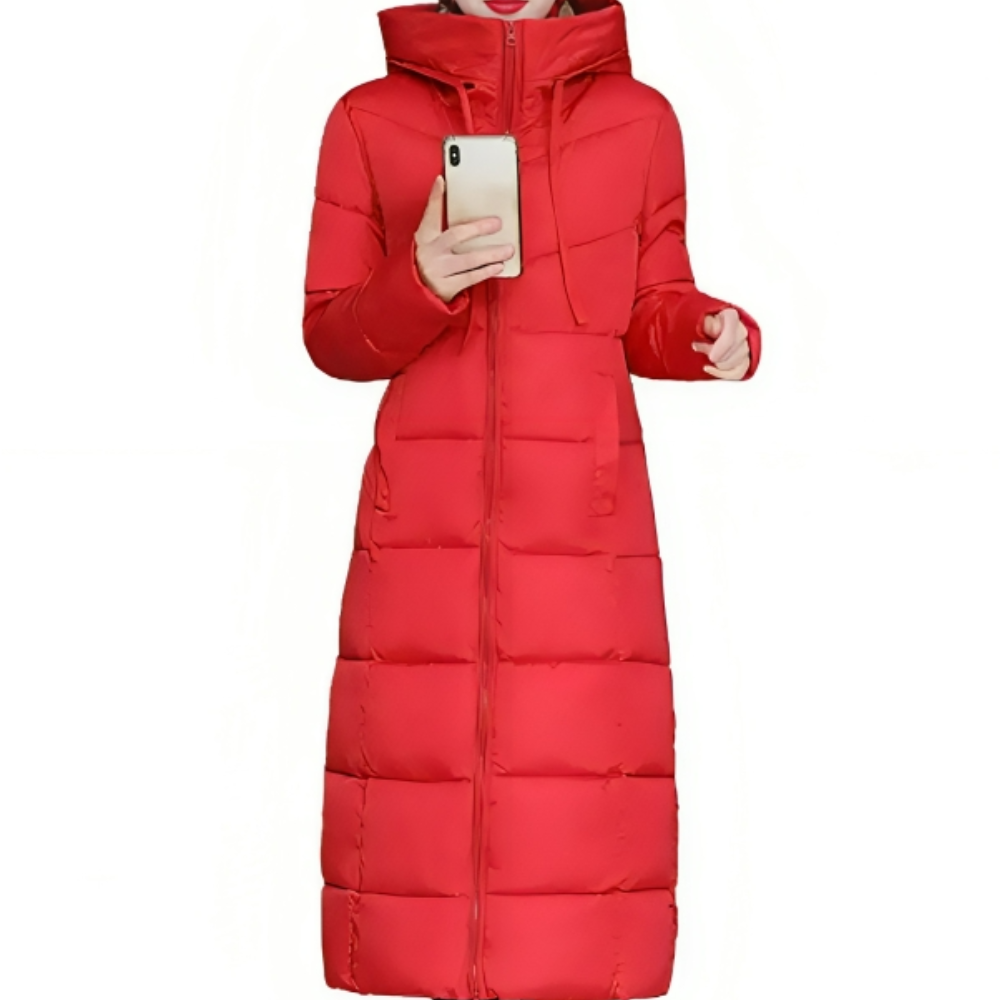 Women's Long Quilted Winter Jacket with Hood for Autumn
