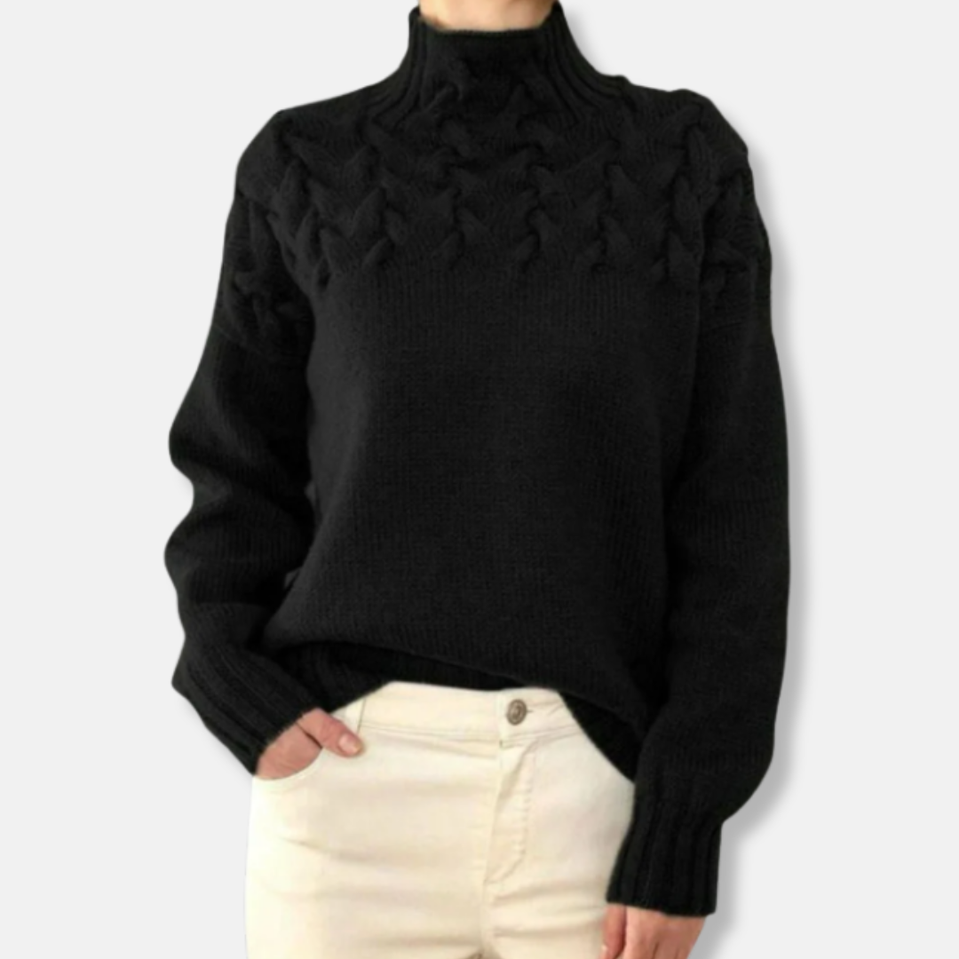 Wool Sweater High-Neck Protection Comfortable Cable Pattern