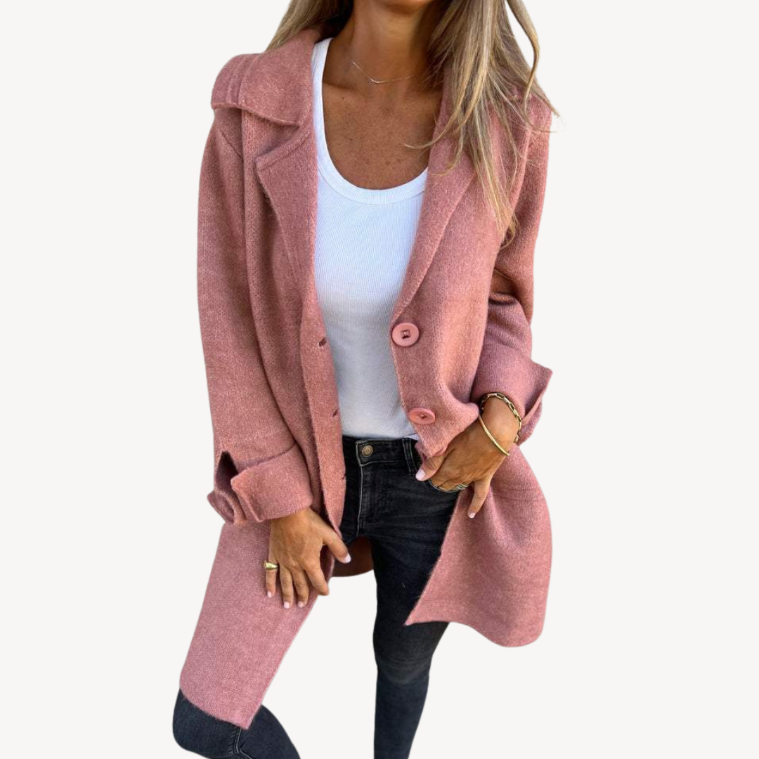 Women's Long Wool Blend Jacket with Buttons