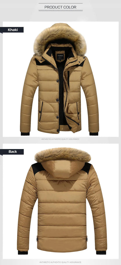 Herren Daunenparka Warm mit Faux-Pelz-Kragen - IdealeKleiden