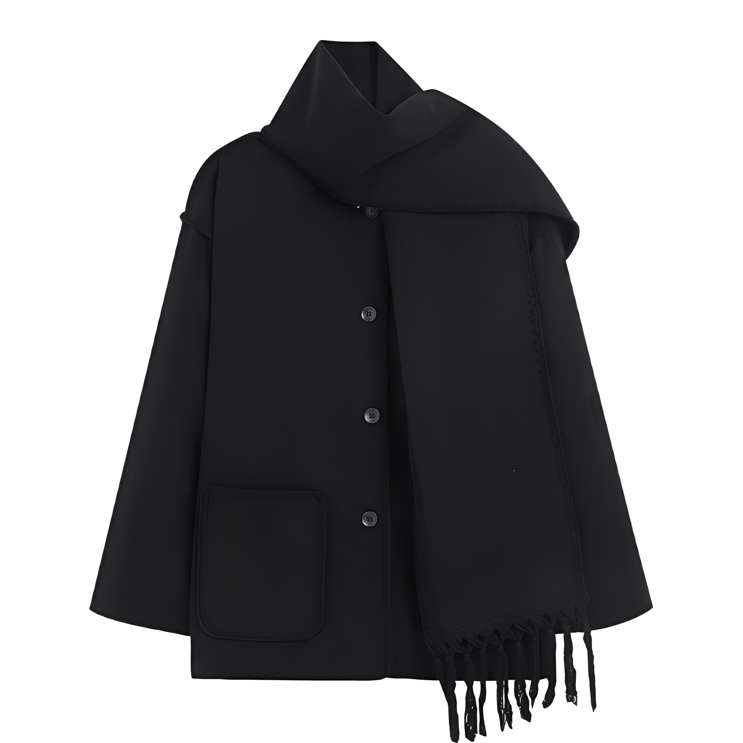 Elegant Women's Wool Jacket Scarf Collar