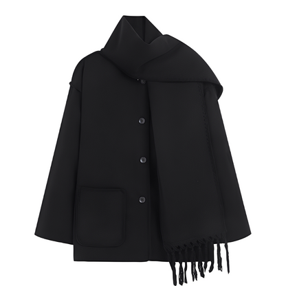 Elegant Women's Wool Jacket Scarf Collar