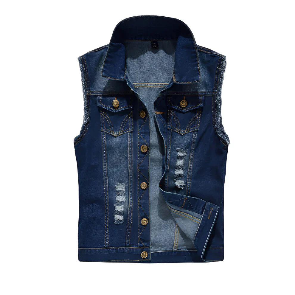 Men's Retro Style Denim Vest with Pockets