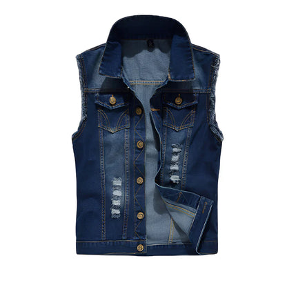 Men's Retro Style Denim Vest with Pockets