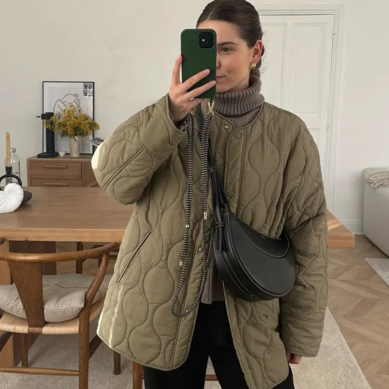 Autumn Winter Jacket Round Neck Comfortable Padded