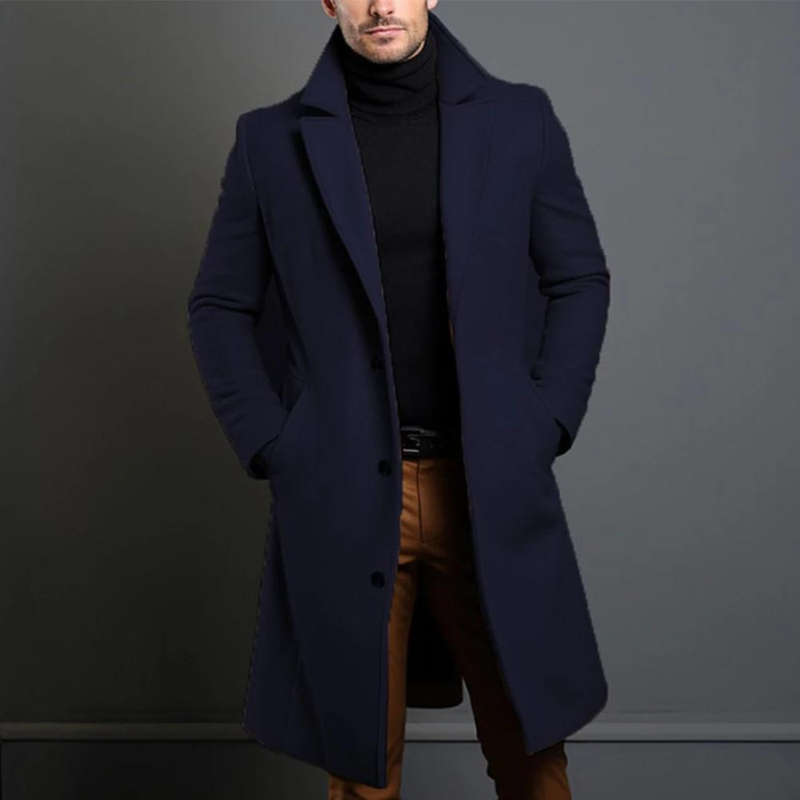 Men's Long Elegant Single-Breasted Overcoat