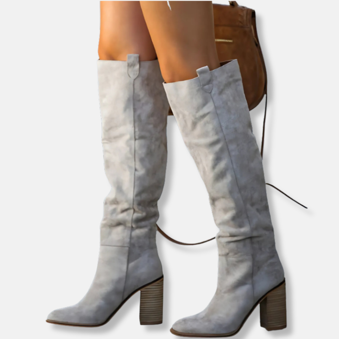 Stylish Women's Boots - Suede Look - Chunky Heel - Pointed Toe