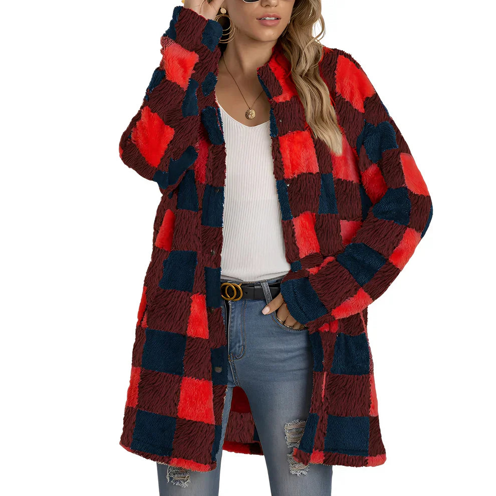 Stylish Women's Plaid Long Jacket