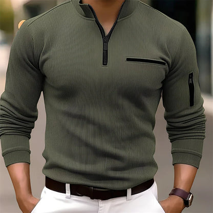 Men's Modern Striped Sweater with Pockets