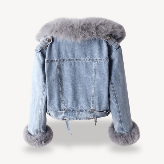 Stylische Damenjacke | Kunstpelzgefütterte Jeansjacke Frauen - IdealeKleiden