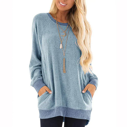 Women's Long Sleeve Round Neck T-Shirt with 2 Pockets