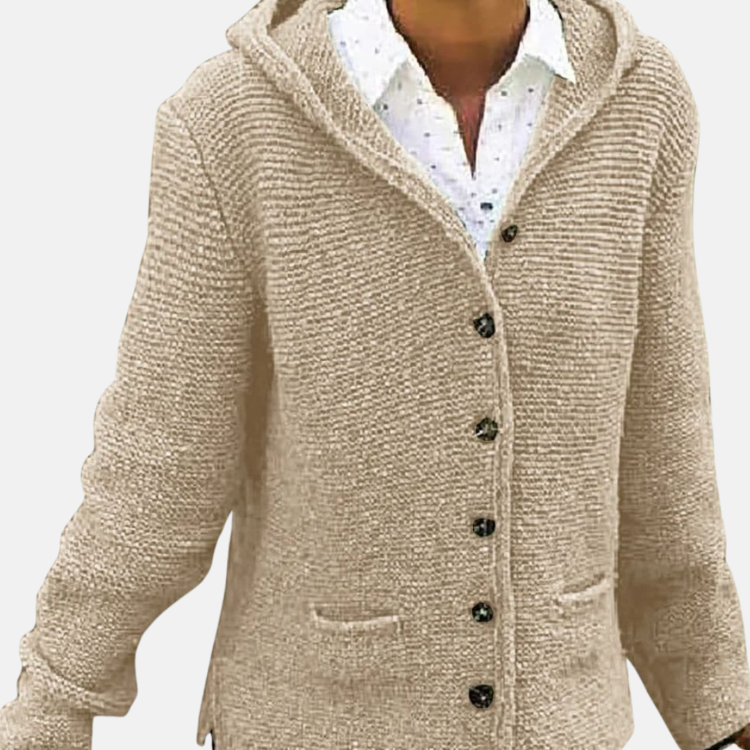 Warm wool cardigan with buttons and hood