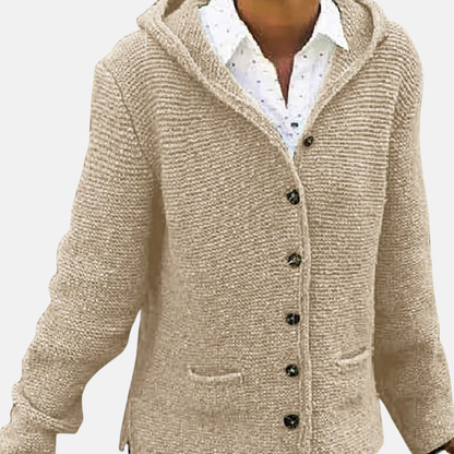 Warm wool cardigan with buttons and hood