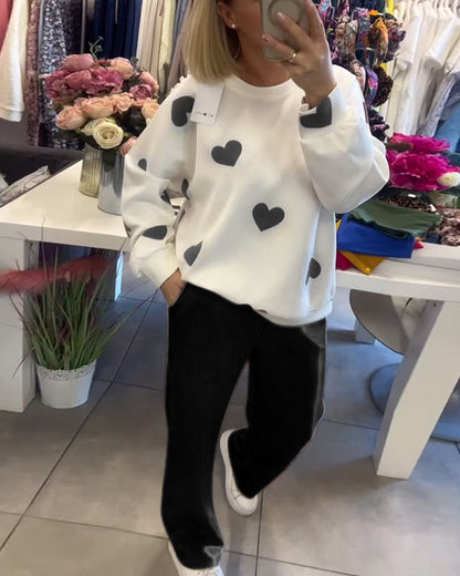 Heart Print Dress Elegant Loose
