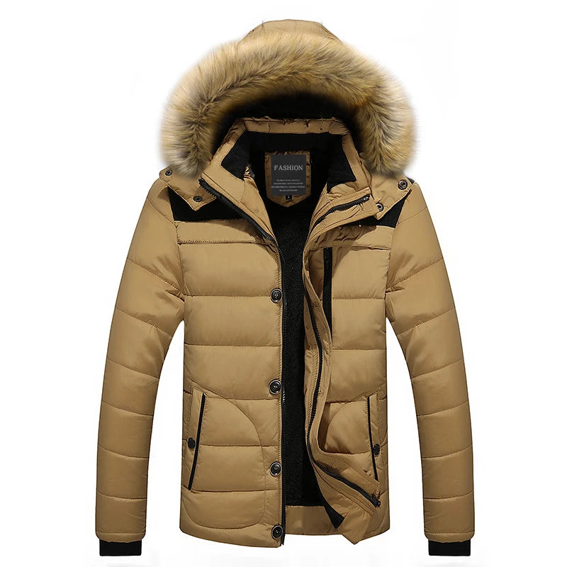 Men's Warm Down Parka with Faux Fur Collar