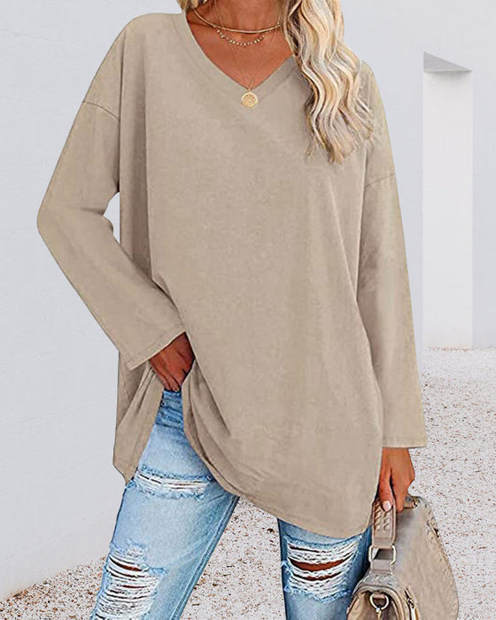 Elegant Women's Blouse Long-sleeved V-neck