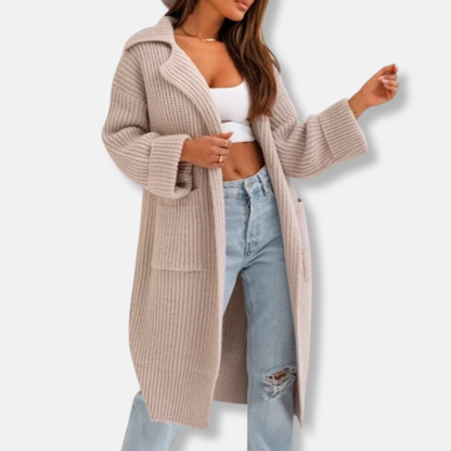 Long knit coat plus size hood with pockets