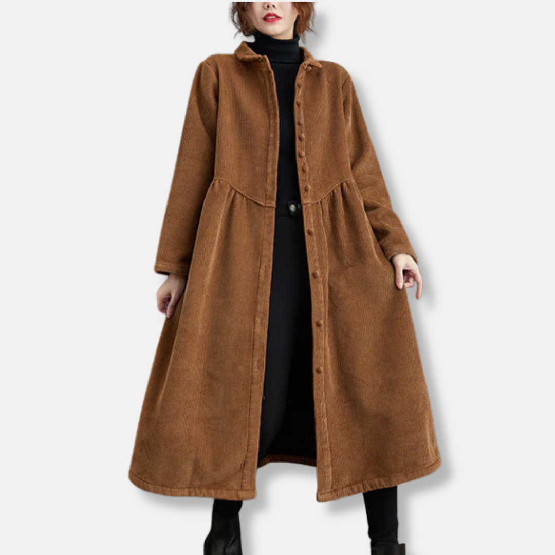 Long Women's Corduroy A-Line Loose Fit Coat