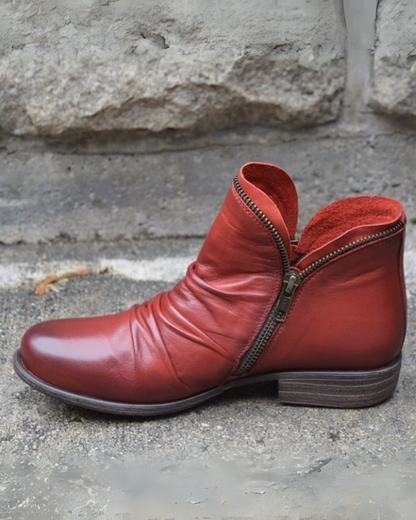 Stylish Leather Boots with Zipper