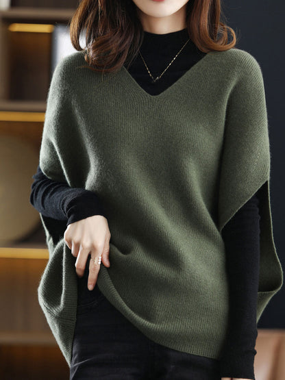 Women's V-Neck Knit Sweater Solid Color