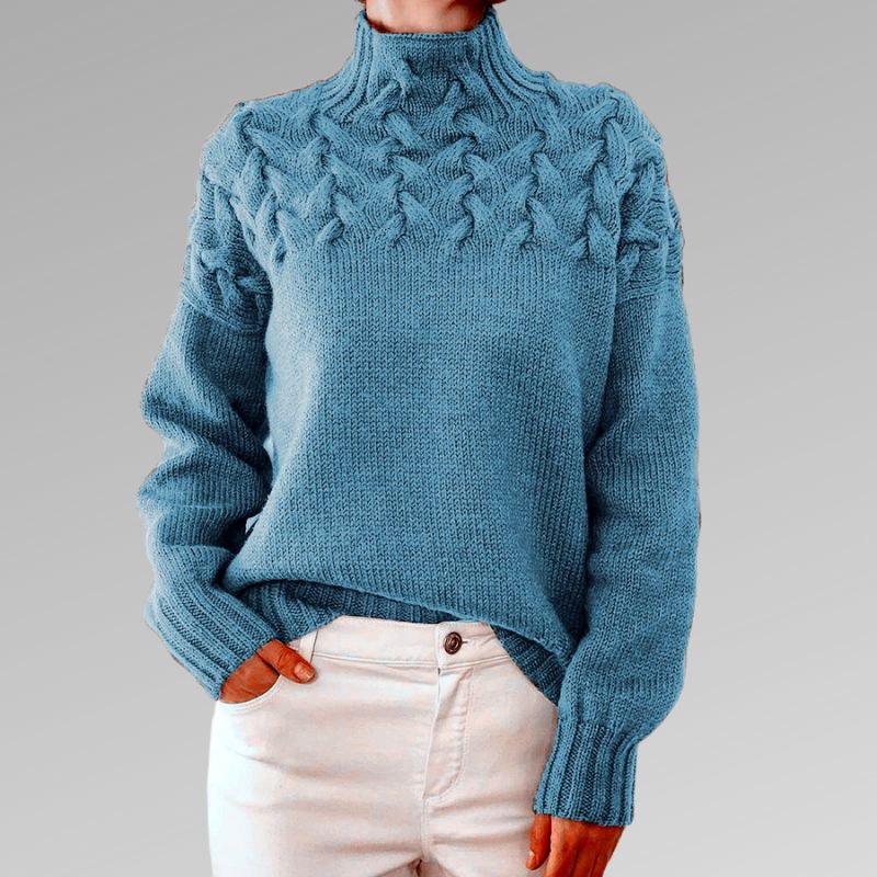 Elegant Dress | High-Neck Knitted Sweater Braided Design