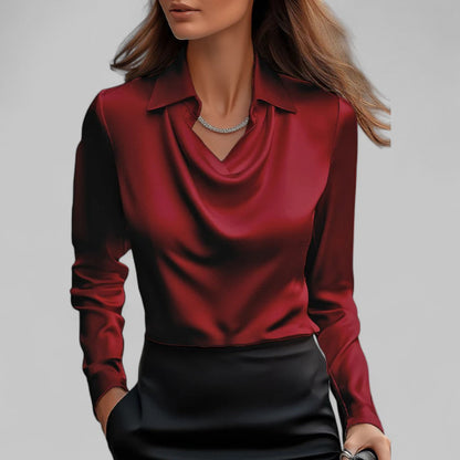 Elegant women's blouse with cowl neck satin look