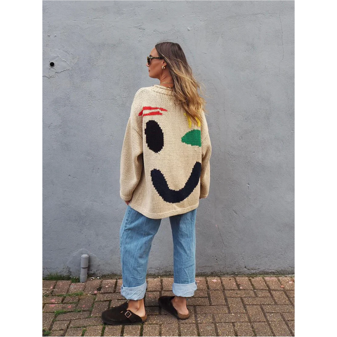 Oversized Knitted Dress Long Cozy Abstract Pattern