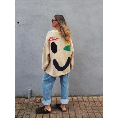Oversized Knitted Dress Long Cozy Abstract Pattern