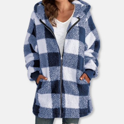 Plus Size Plaid Hoodie Soft Hood Zipper