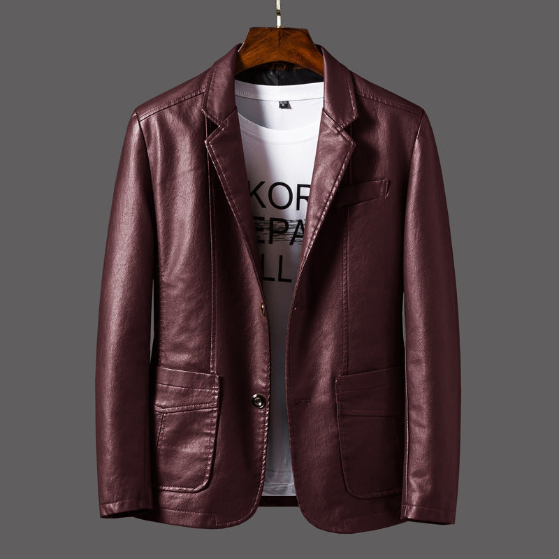 Men's Leather Jacket Classic Lapel Style