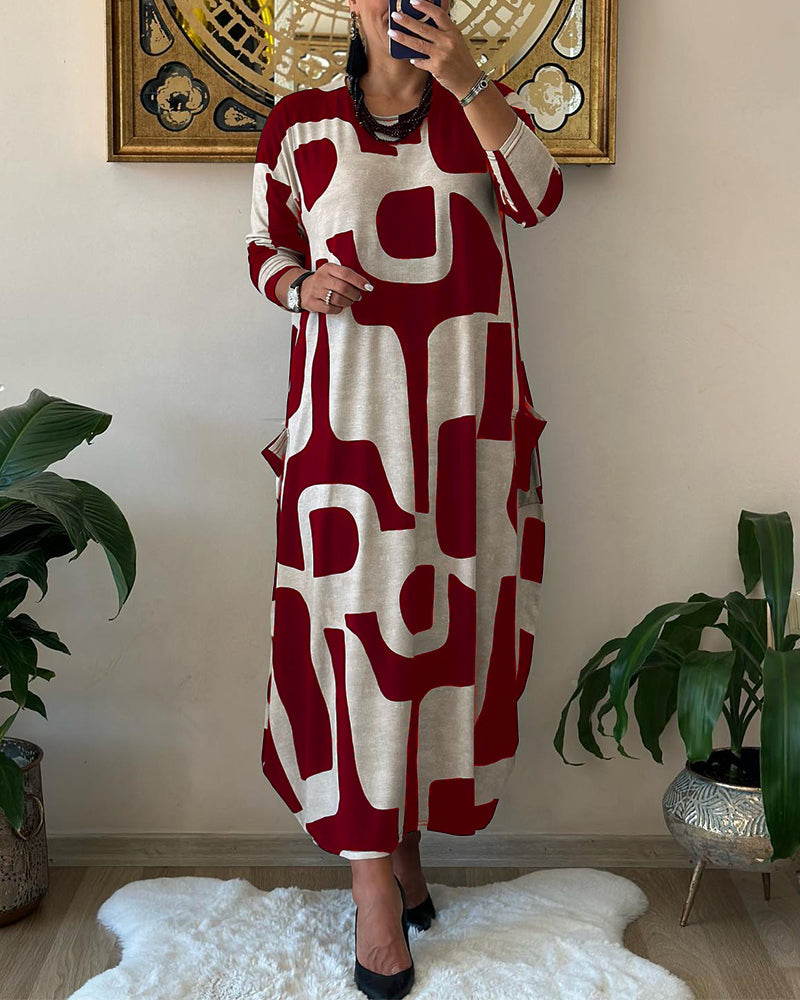 Women's Long-Sleeved Printed Dress