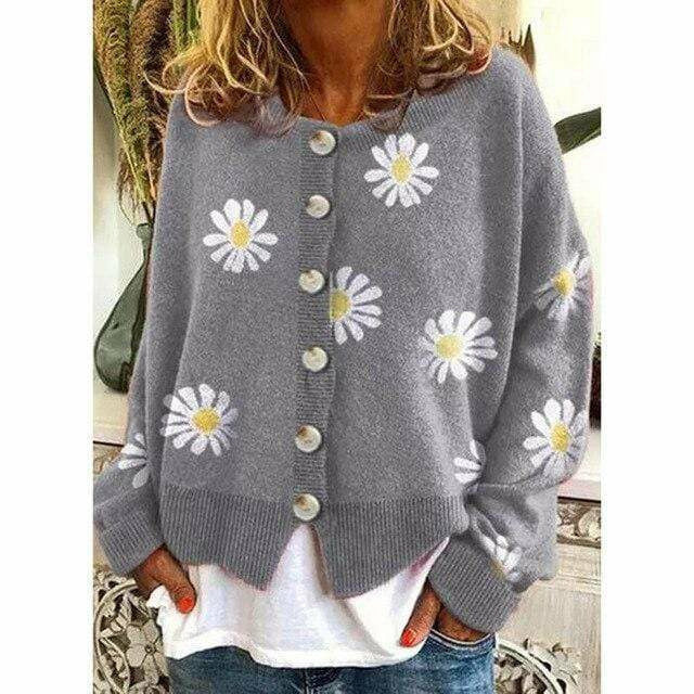 Women's Cardigan Autumn Flowers Design Overlay