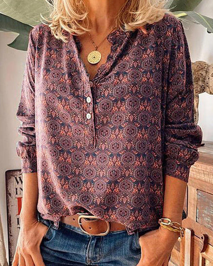 Stylish Blouse with Retro Print
