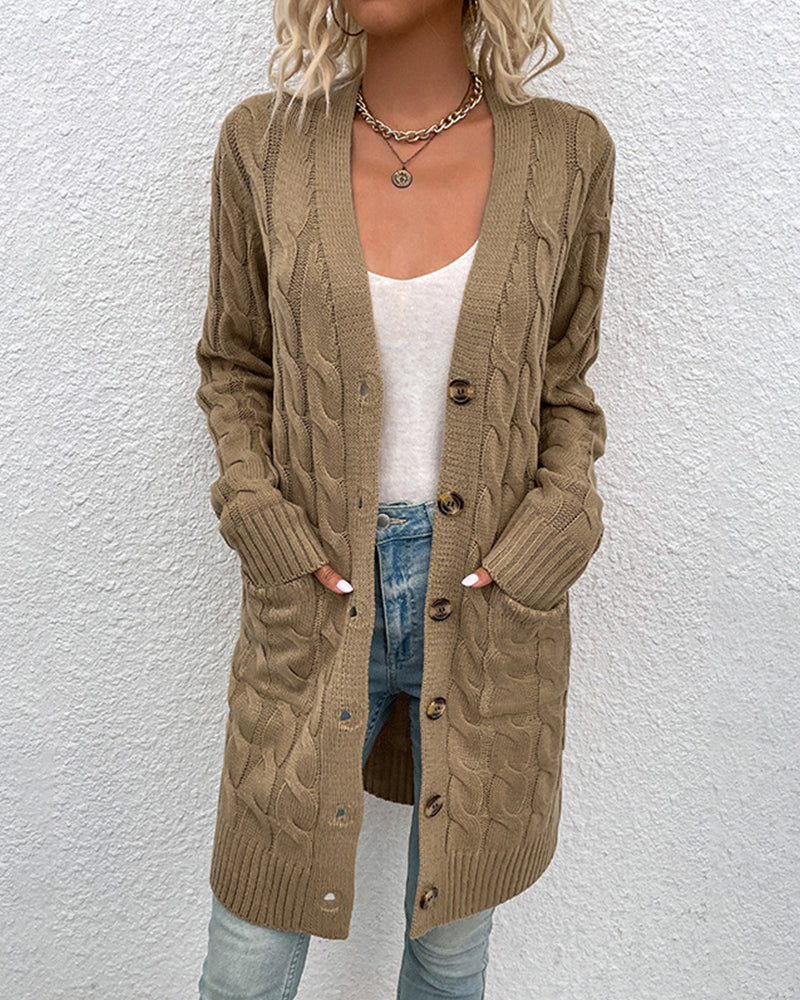 Elegant Long Sleeve Plain Cardigan for Women