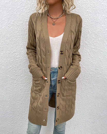 Elegant Long Sleeve Plain Cardigan for Women