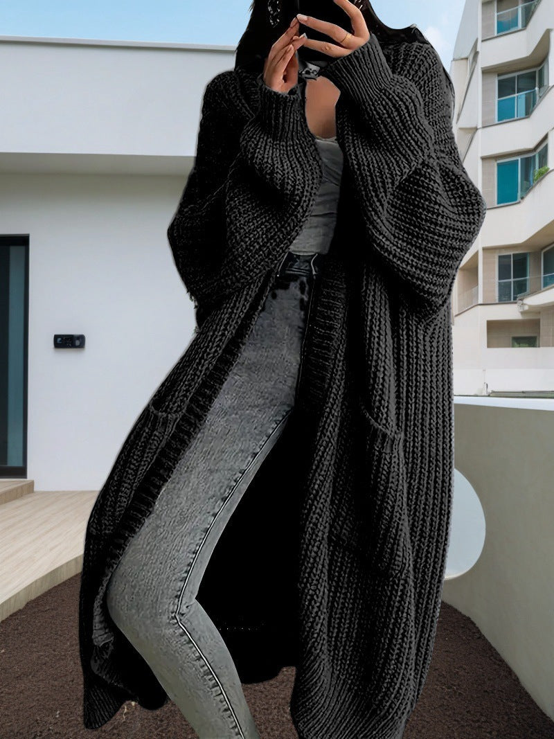 Women's Knitted Cardigan Soft Belt Pockets Practical
