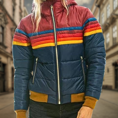 Stylish puffer jacket zipper stripe design