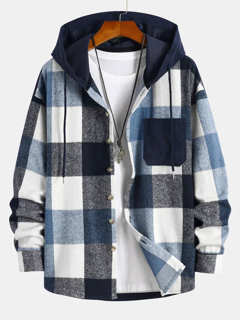 Comfortable Flannel Shirt with Hood Relaxed Fit
