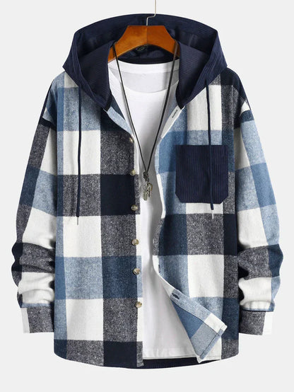 Comfortable Flannel Shirt with Hood Relaxed Fit